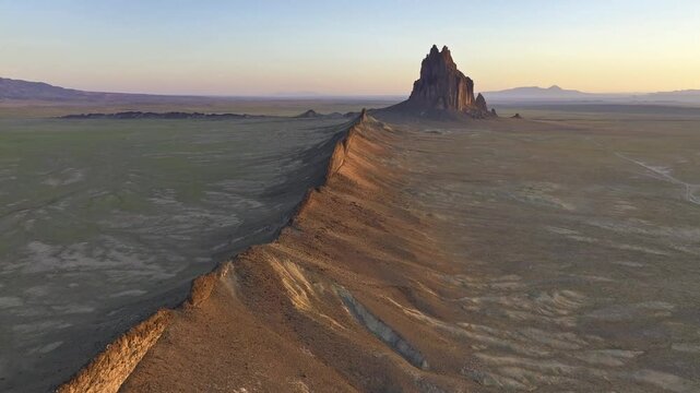 Aerial view of Shiprock at sunset, New Mexico, USA