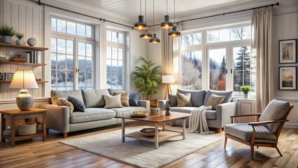 Fototapeta premium modern living room with fireplace