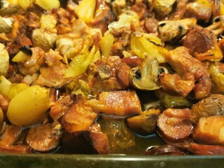 grilled meat and mushrooms