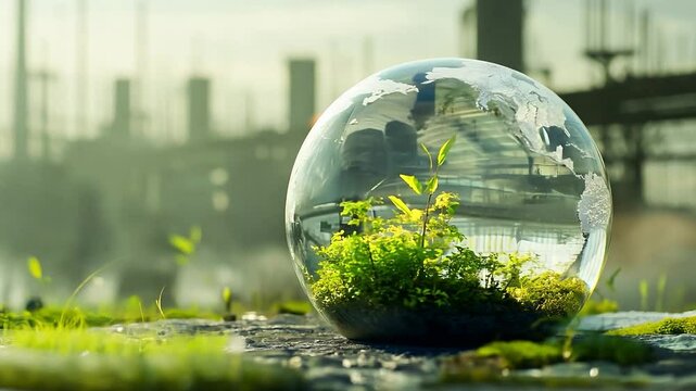 Environmental Impact of Industrialization Concept in Glass Sphere, Earth ball	
