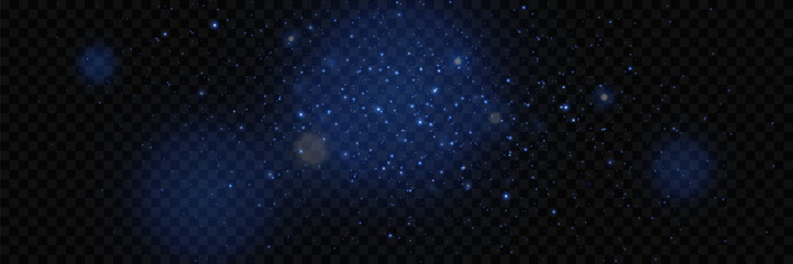 Flying light dust particles and bokeh. On a transparent background.