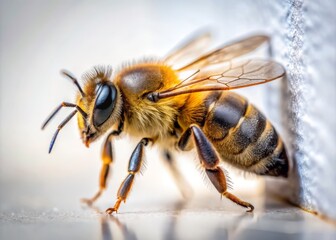 Captivating Long Exposure Macro Photo of Honey Bee on White Wall with Shallow Depth of Field for Nature and Insect Photography Enthusiasts