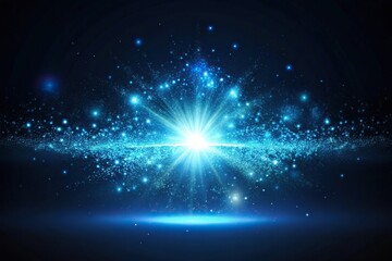 Fototapeta premium Glowing light effect with blue particles on dark background