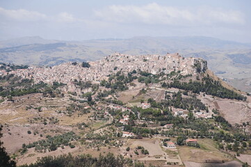 view of the mountains and Calascibetta town in Sicily