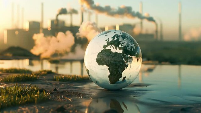 Environmental Impact of Industrialization Concept in Glass Sphere, Earth ball	