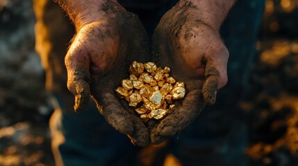 Gold Miner: Discovering Valuable Nuggets with Safety Equipment in Dirty Terrain