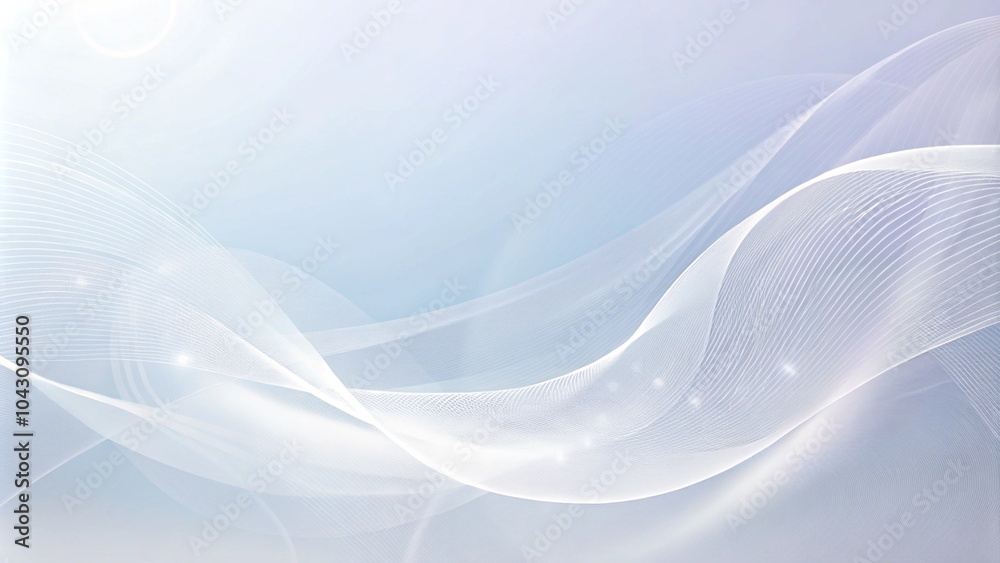 Aufkleber Grey white abstract background with flowing particles. Digital future technology concept. White Sound wave line curve on white background. Element for theme technology futuristic.