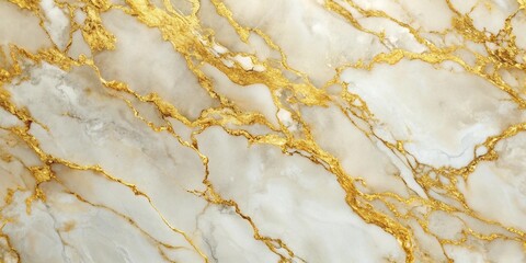 Fototapeta premium Gold and white marble wall with streaks macro