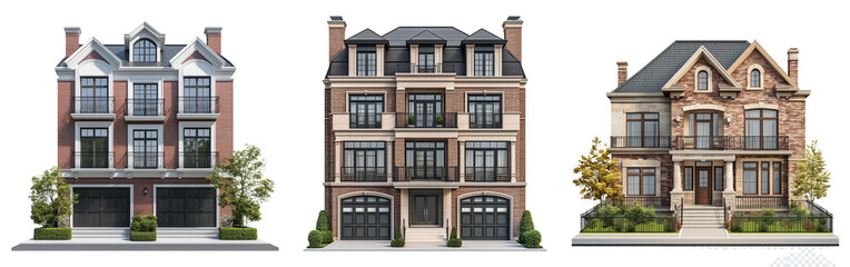 set of houses isolated on transparent background