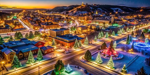 Obraz premium Aerial View of Christmas Lights in Rapid City - Stunning Drone Photography for Holiday Decor Inspiration
