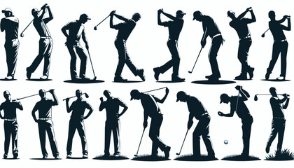 silhouettes of people golf