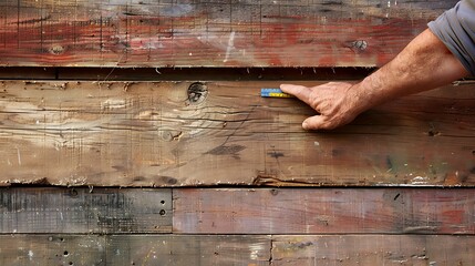 Carpenter working on a wooden plank in his carpentry workshop