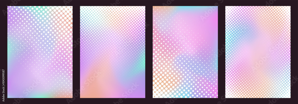Wall mural y2k aura backgrounds with white halftone texture pattern, retro techno backdrops and cards with grad
