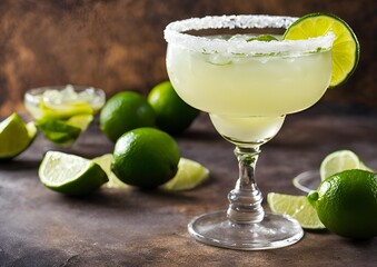 Refreshing margarita cocktail with a salt rim and lime garnish in a classic glass.