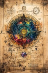 Fototapeta premium Exploring the mystical compass a detailed visualization of celestial navigation and geometric patterns in a cosmic design
