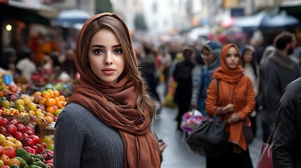 A bustling street market scene filled with diverse people engaging in lively conversations, with some individuals looking puzzled as they try to comprehend various dialects and languages around 