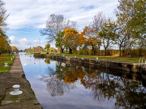 Autumn reflection in the Aire and Calder Navigation, West Yorkshire, England