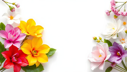 Corner borders of variety of artificial flowers for springtime or love concepts isolated with white highlights, png