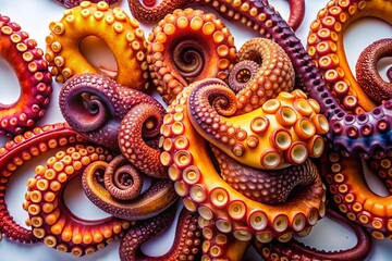 Fototapeta premium Close-Up of Octopus Tentacles on White Background, Stunning Marine Detail Photography, Unique Sea Creature Features, Perfect for Aquatic Life Enthusiasts and Nature Lovers