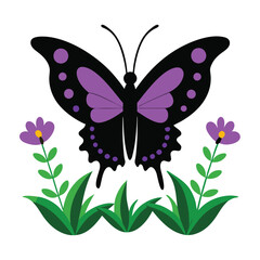 Dark Swallowtail Butterfly on Purple Flowers