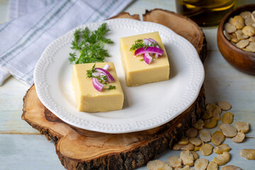 Traditional Turkish dishes with olive oil, appetizers; broad bean puree or broad bean paste. (Turkish name; Fava) Turkish food Fava