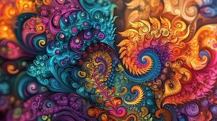 Abstract Fractal Art with Swirling Patterns and Vivid Colors