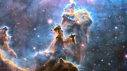 Naklejka premium Illustration of a space cosmic background of supernova nebula and stars, glowing mysterious universe