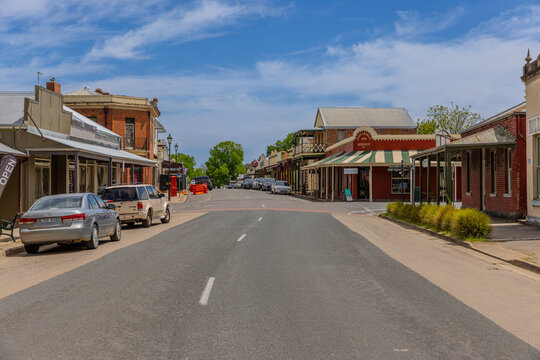 Tuesday 22 October 2024 perfectly preserved historic Buildings in the Main Street of Chiltern in country town Victoria built in 1850 when diggers tried their luck on the goldfields.  