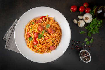 Spaghetti with sausage, octopus pasta, Turkish name;