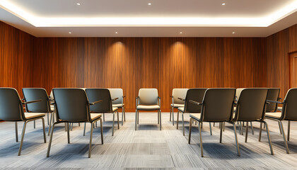 Empty chairs prepared for group psychotherapy session indoors isolated with white highlights, png
