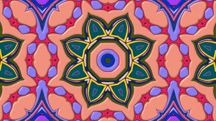 Colorful symmetrical abstract kaleidoscope background pattern for summer 