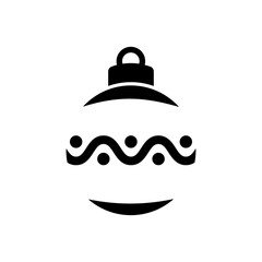 Decoración de Navidad. Logo con silueta de bola de navidad en espacio negativo con línea ondulada con puntos para tarjetas y felicitaciones