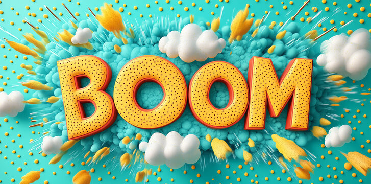 Comic book style image with word boom in speech bubble, create sense of power and impact. Vibrant color scheme.