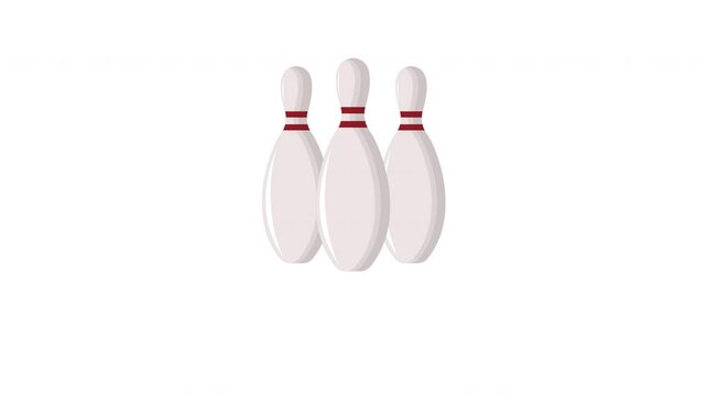 video animation of bowling ball and pins making a strike, on transparent background with zero alpha channel