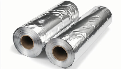Fototapeta premium aluminum isolated on white: aluminum foil rolls isolated on white background, tin foil, foil rolls, aluminum rolls 