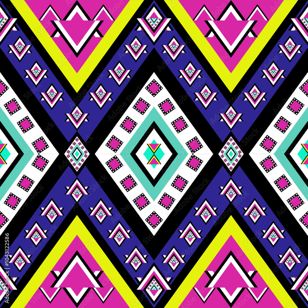 Sticker Abstract geometric ethnic pattern design. Aztec fabric carpet mandala ornament ethnic chevron textile decoration wallpaper. Tribal boho native ethnic turkey traditional embroidery vector background