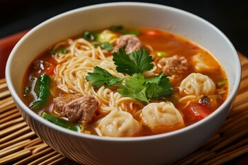 bowl tom yum soup noodle