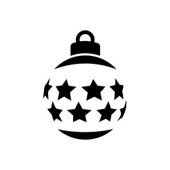 Decoración de Navidad. Logo con silueta de bola de navidad en espacio negativo con estrellas para tarjetas y felicitaciones