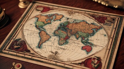 Naklejka premium A vintage map with intricate details and faded colors