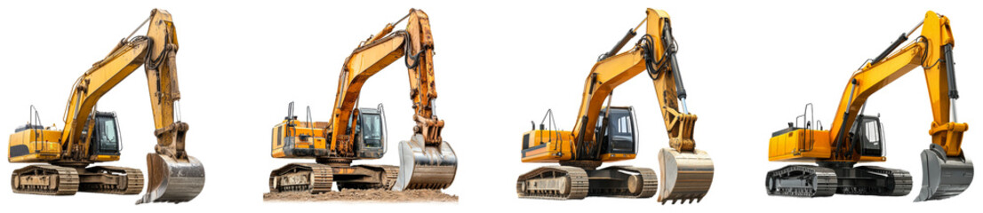 Obraz premium Excavators working on construction site during. Set of png on transparent background