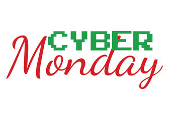 Logo con texto Cyber Monday. Banner con palabra Cyber en tipografía estilo arcade y palabra Monday en caligrafía
