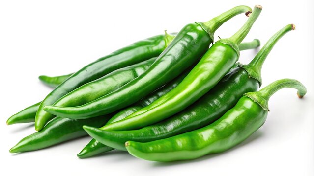 Green chilly peppers isolated on white background with clipping path Macro