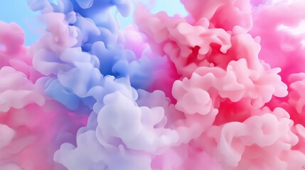 Fototapeta premium Soft, abstract clouds in shades of blush pink, baby blue, and lavender, blending smoothly into one another for a gentle, airy look