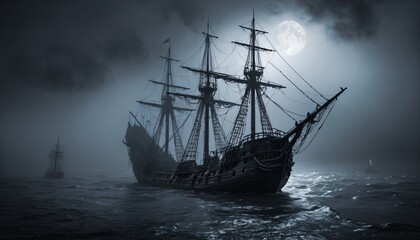 Obraz premium ghost ship in the night sea