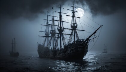 Obraz premium ghost ship in the night sea