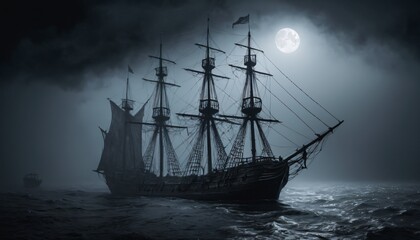 Obraz premium ghost ship in the night sea