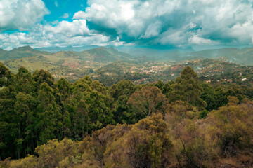 Naklejka premium Scenic view of mountain landscapes at Kigulu Hakwewa trail at Magamba Nature Forest Reserves in Usambara Mountains Range, Tanzania 