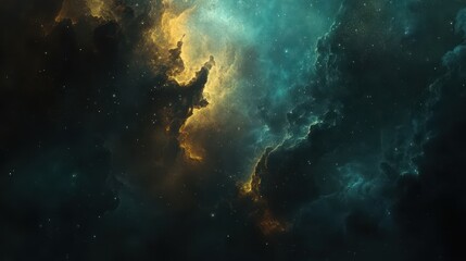 Obraz premium A mysterious nebula background with dark colors and hints of glowing light peeking through, creating intrigue. 