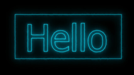Hello text font with neon light. hello text effect neon style. Hello typography logo for decoration and covering on the black background.