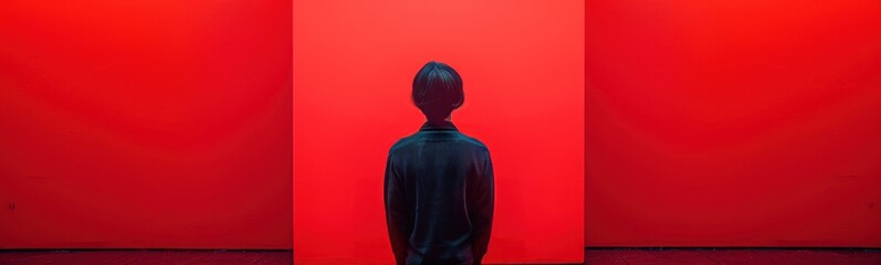 Fototapeta premium Black man sitting in front of a red wall